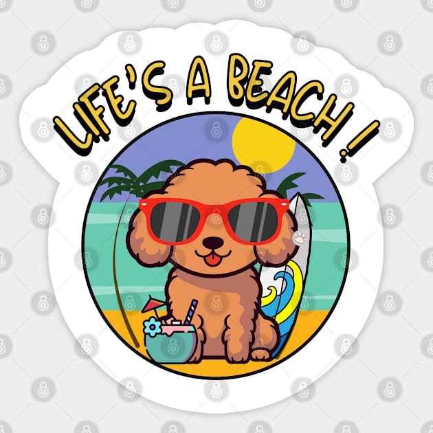 Funny brown dog is chilling on the beach Sticker by Pet Station